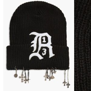R13 Logo Patch Cashmere Beanie with Chains